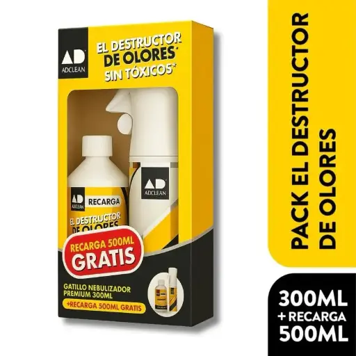 [34032] Pack Destructor de olores Premium ADCLEAN 300ml + Recarga 500ml